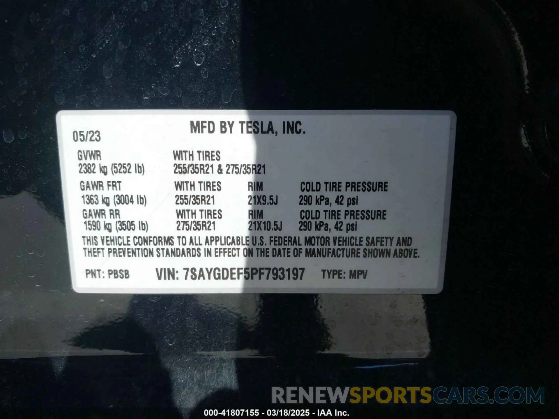 9 fotografías del automóvil dañado 7SAYGDEF5PF793197 TESLA MODEL Y 2023