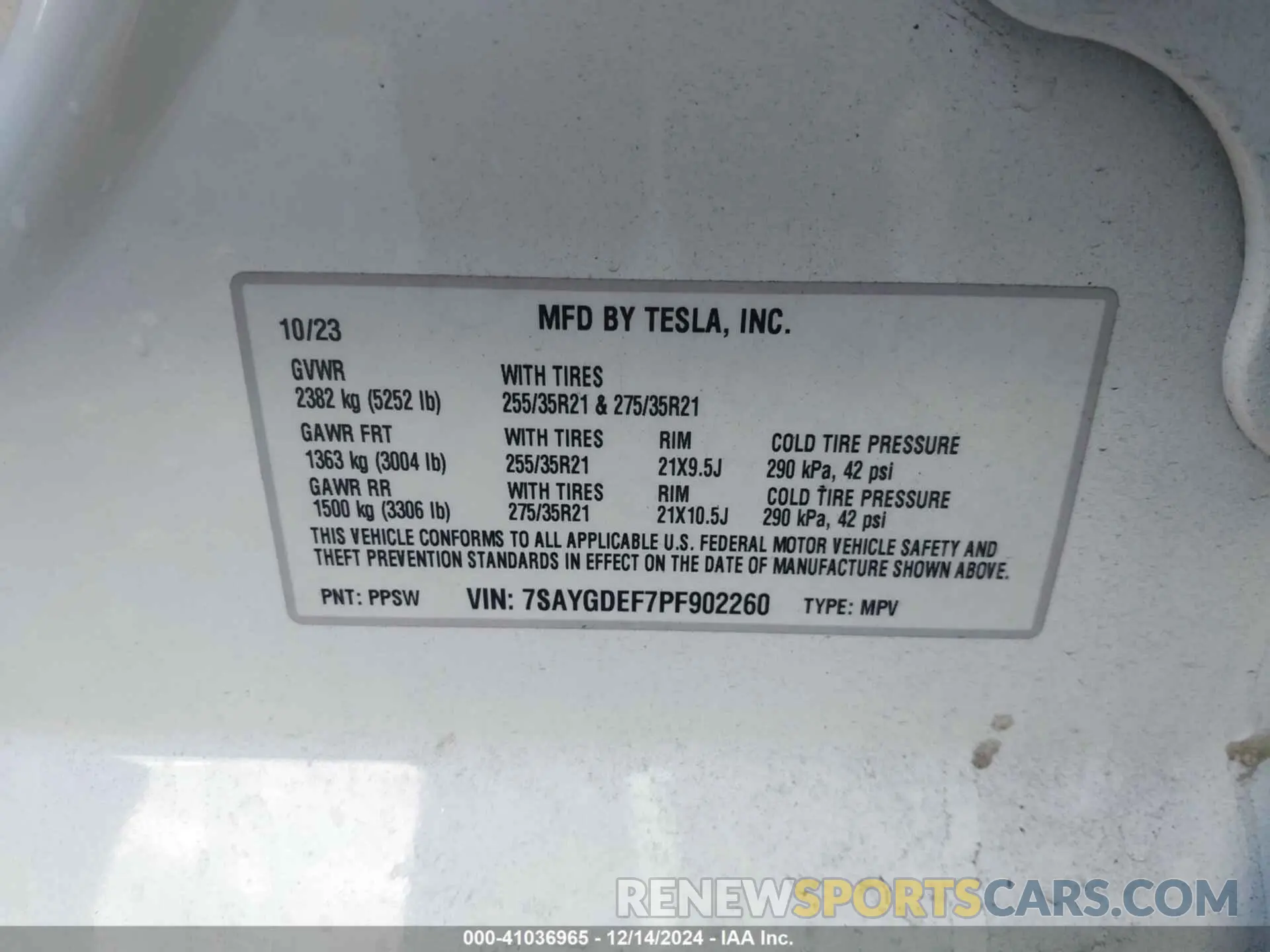 9 fotografías del automóvil dañado 7SAYGDEF7PF902260 TESLA MODEL Y 2023
