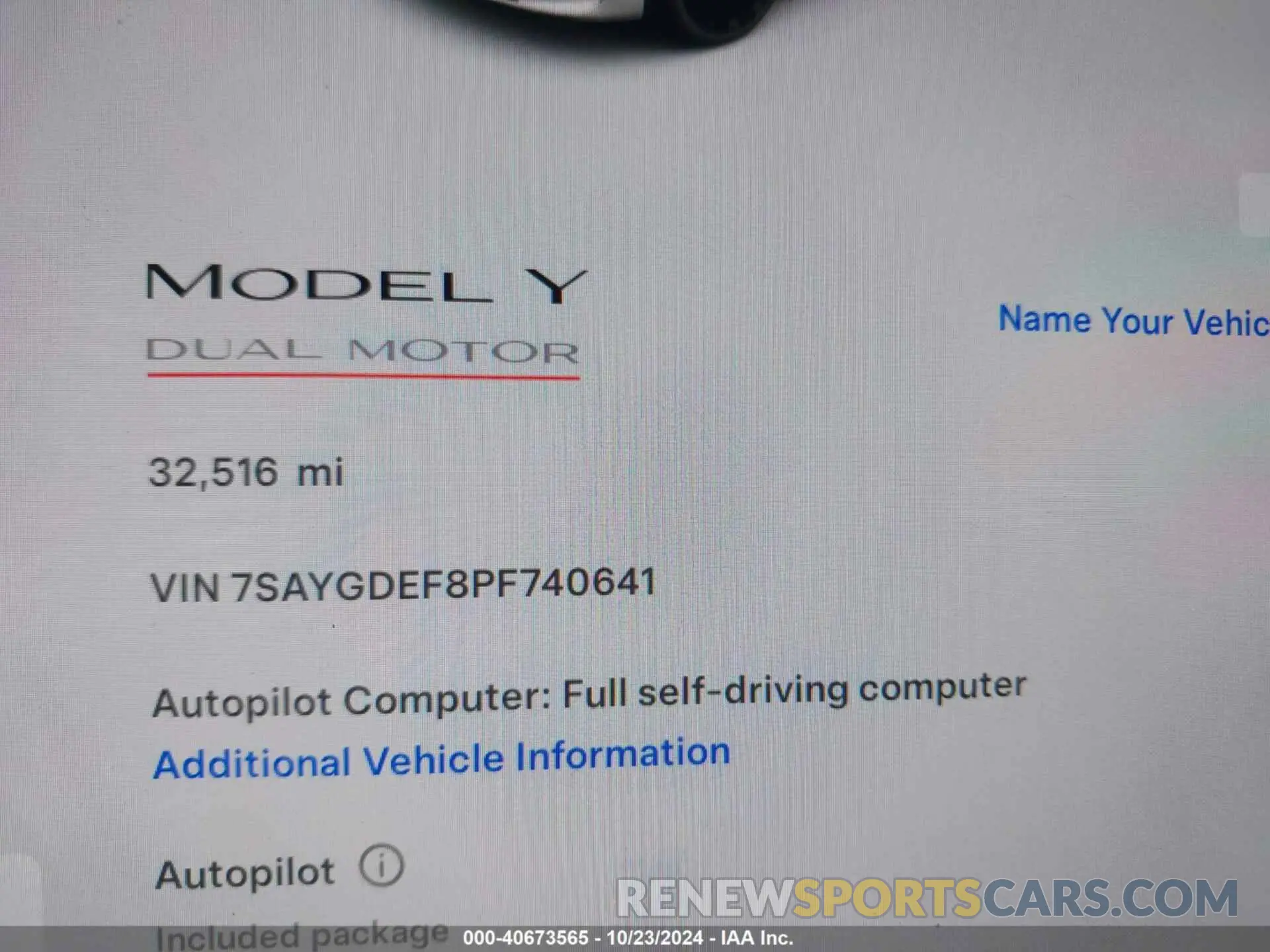 7 fotografías del automóvil dañado 7SAYGDEF8PF740641 TESLA MODEL Y 2023