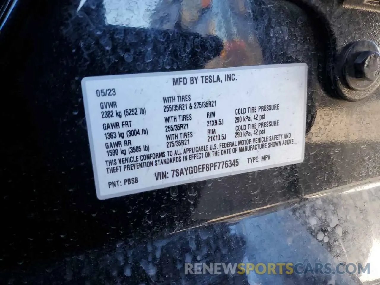 12 fotografías del automóvil dañado 7SAYGDEF8PF776345 TESLA MODEL Y 2023