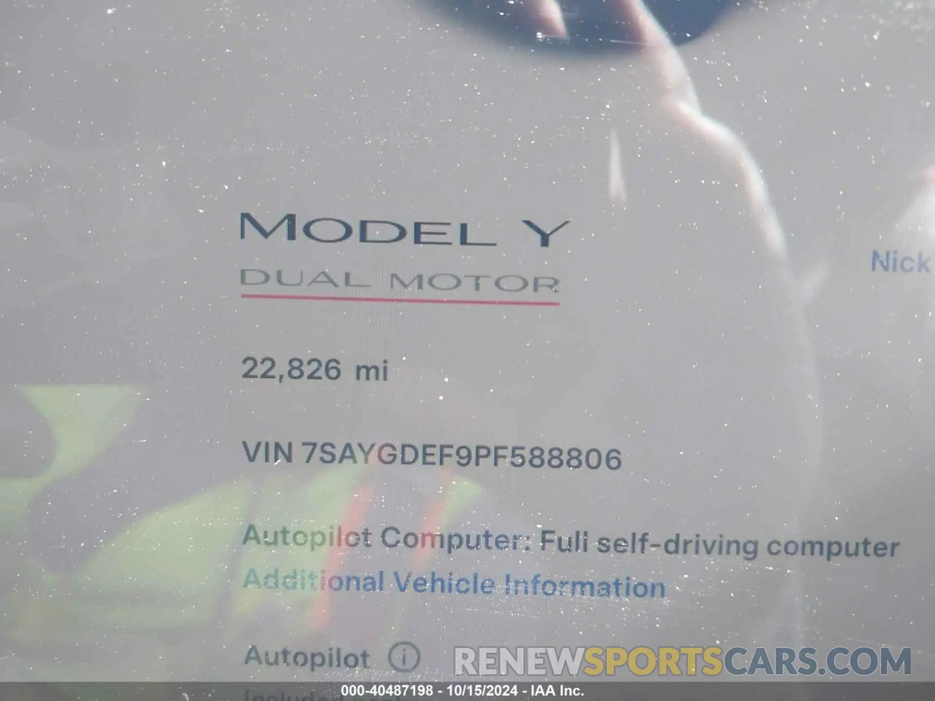 7 fotografías del automóvil dañado 7SAYGDEF9PF588806 TESLA MODEL Y 2023