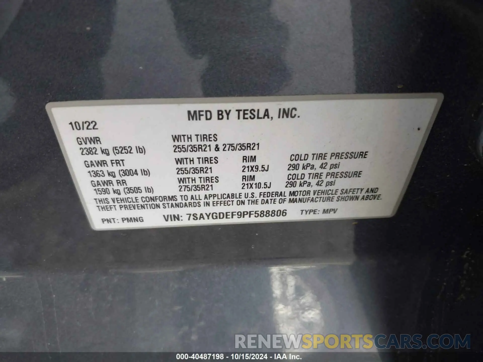 9 fotografías del automóvil dañado 7SAYGDEF9PF588806 TESLA MODEL Y 2023