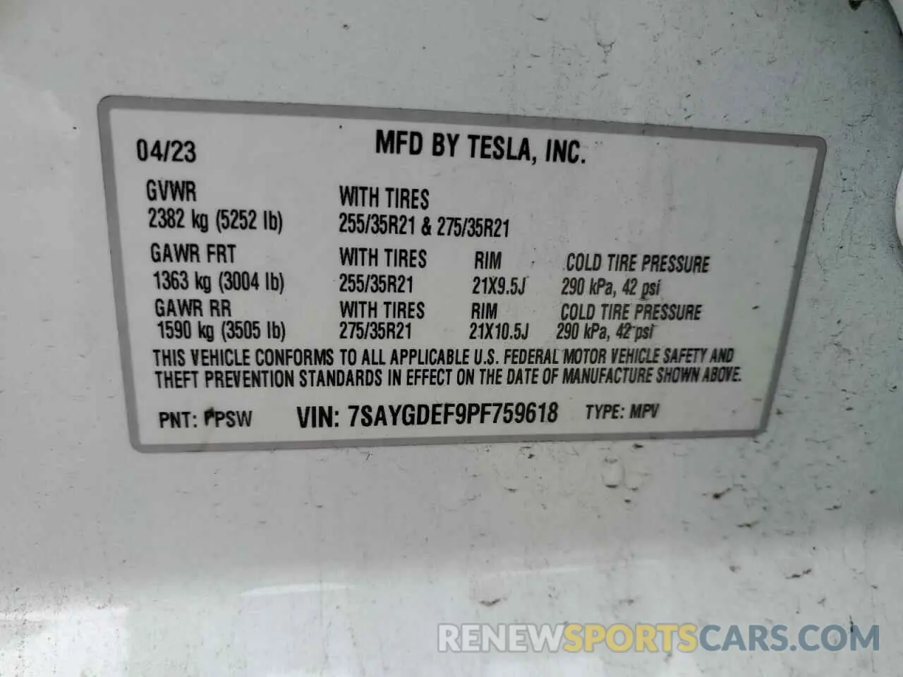 14 fotografías del automóvil dañado 7SAYGDEF9PF759618 TESLA MODEL Y 2023