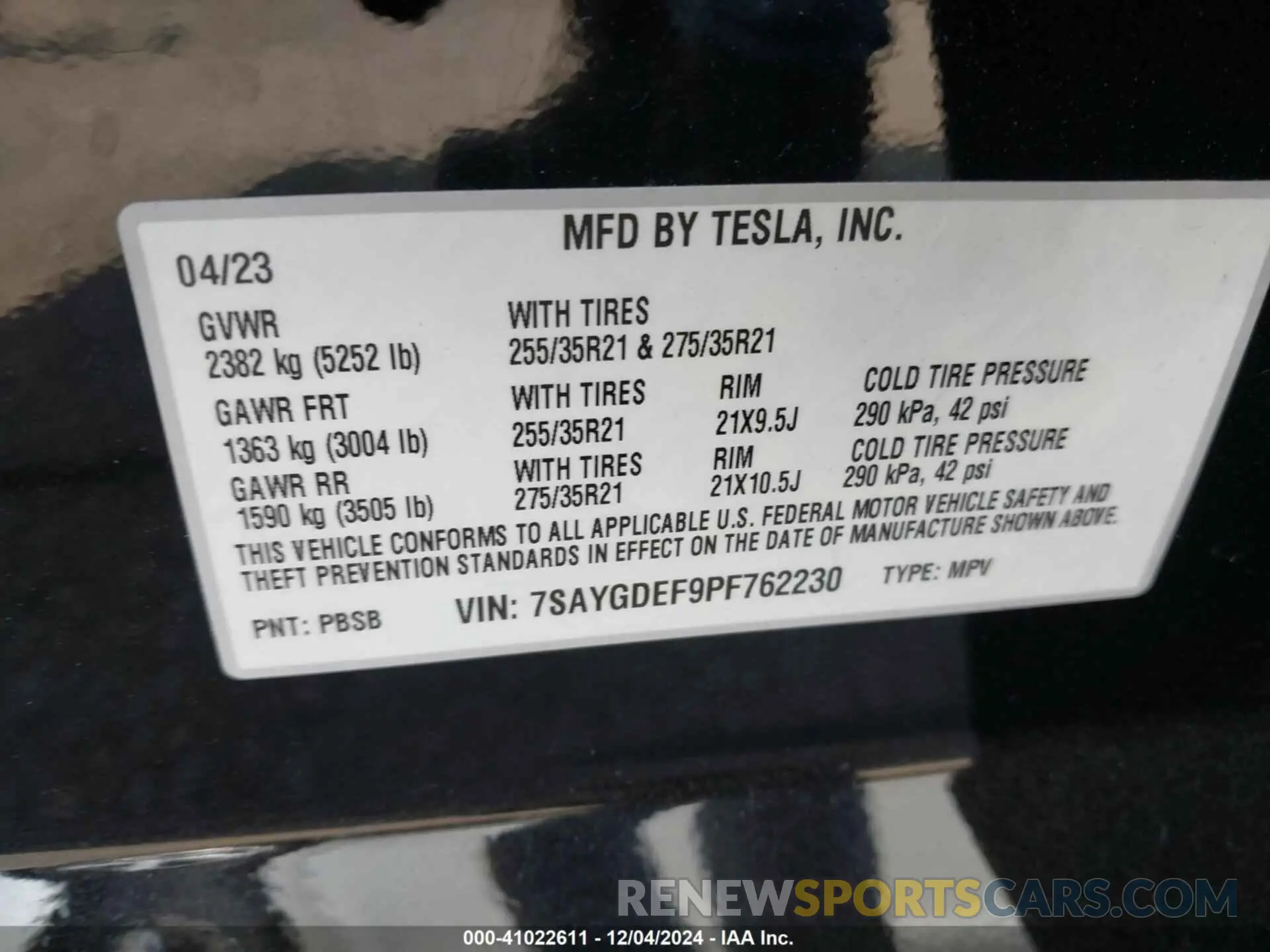 9 fotografías del automóvil dañado 7SAYGDEF9PF762230 TESLA MODEL Y 2023