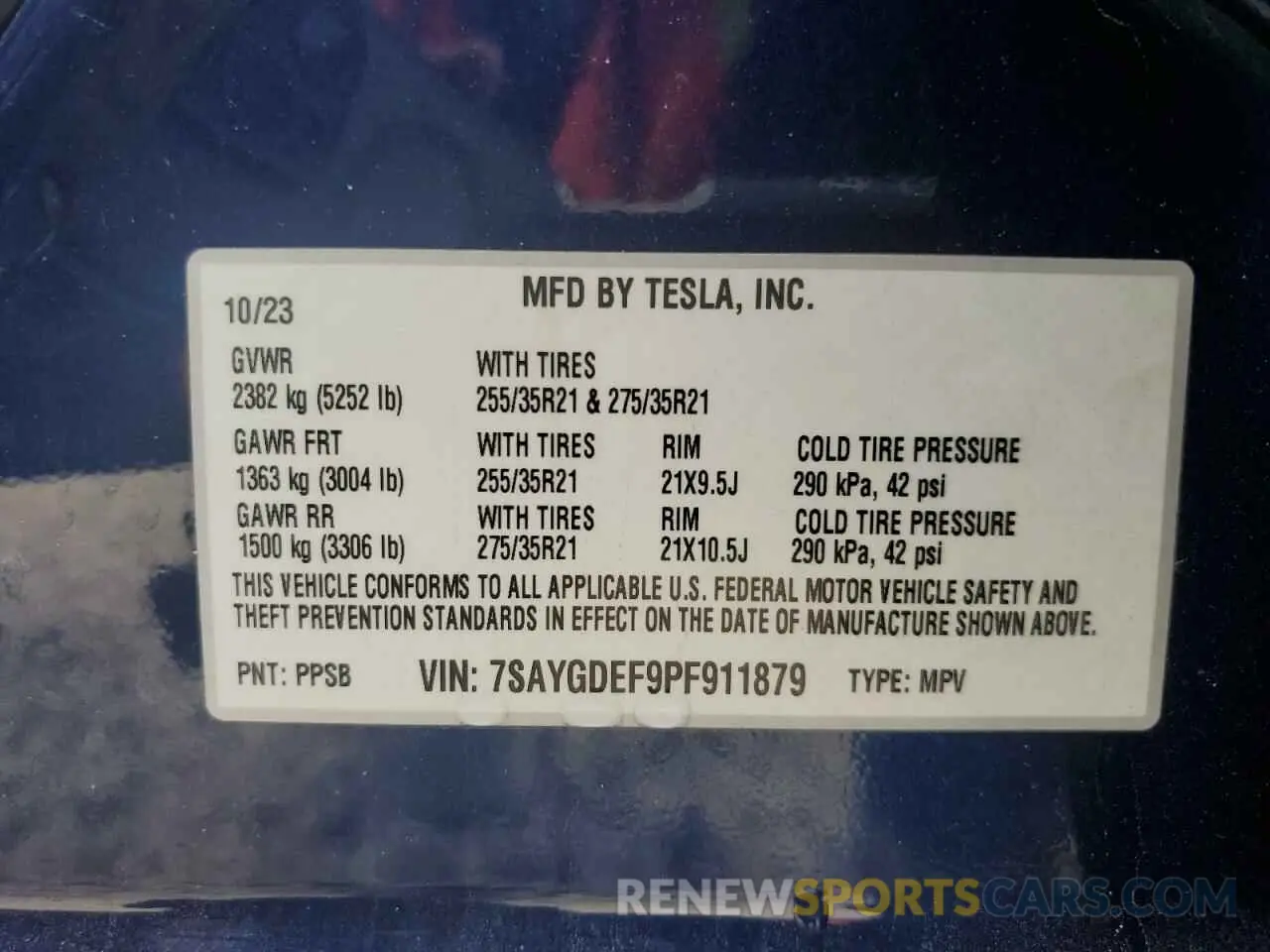 12 fotografías del automóvil dañado 7SAYGDEF9PF911879 TESLA MODEL Y 2023