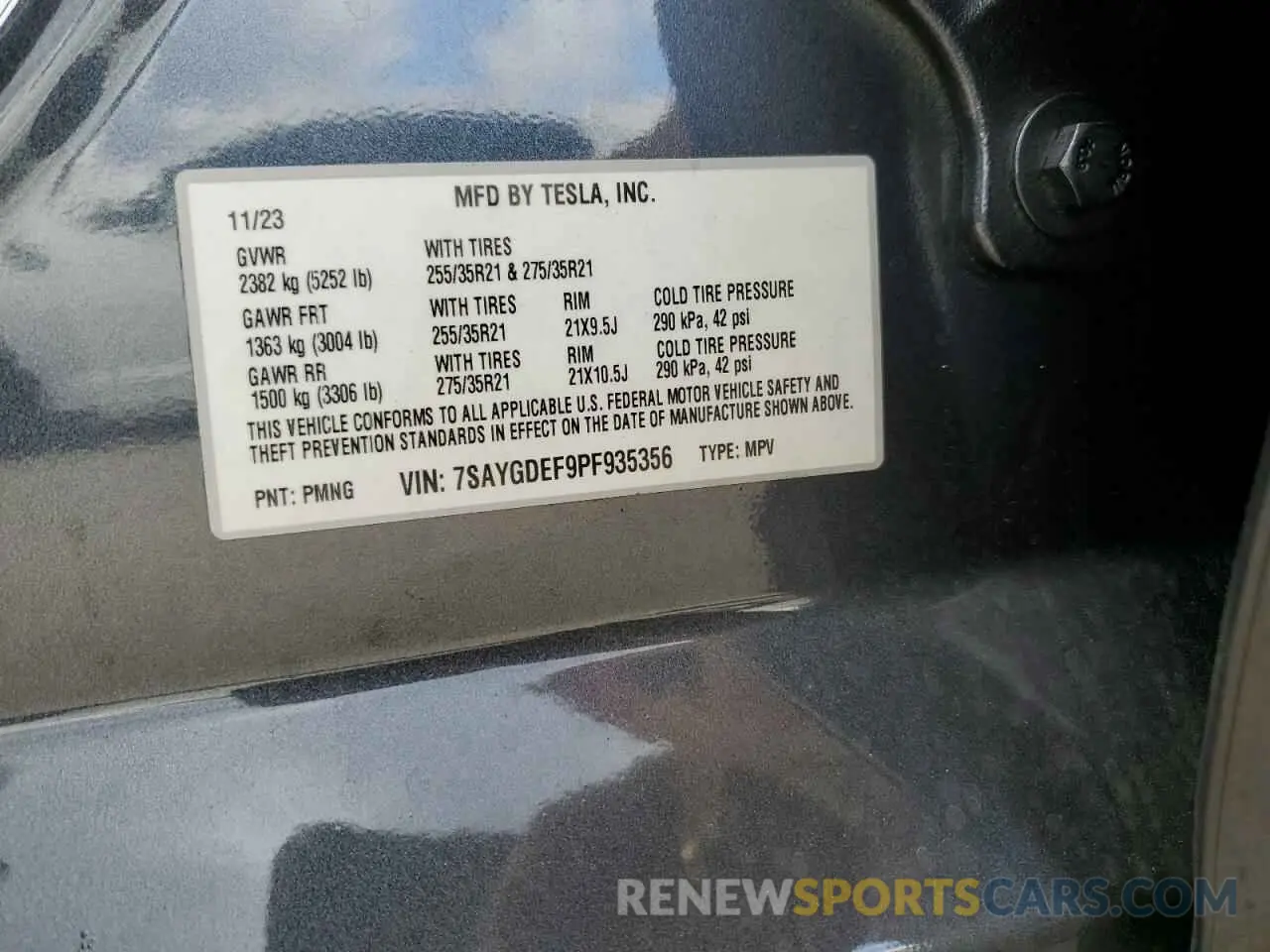 15 fotografías del automóvil dañado 7SAYGDEF9PF935356 TESLA MODEL Y 2023