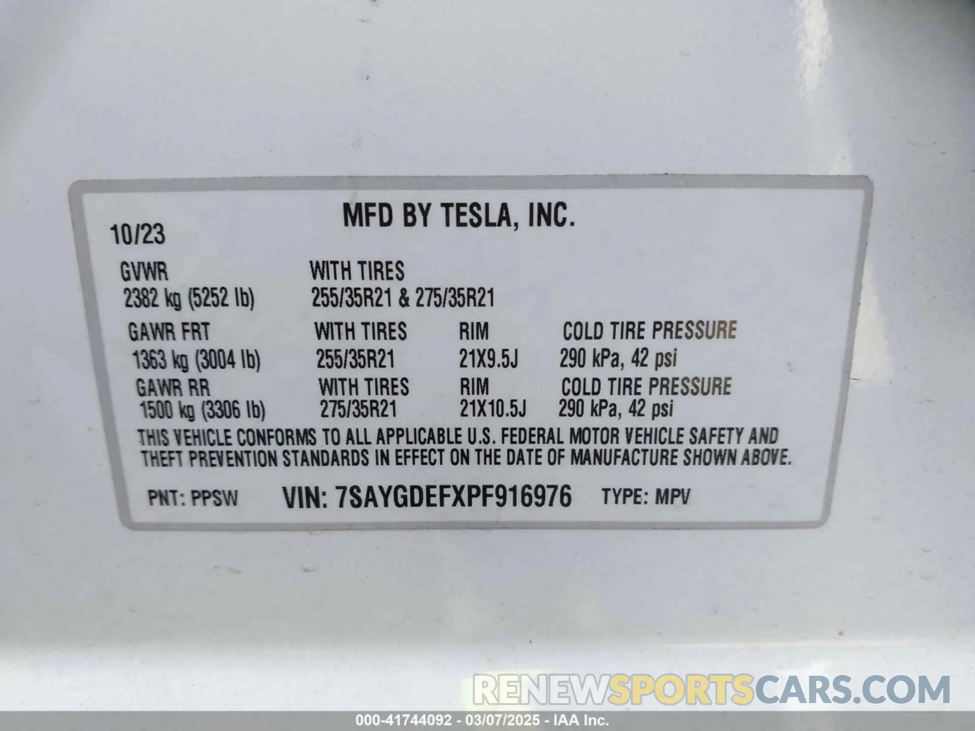 9 fotografías del automóvil dañado 7SAYGDEFXPF916976 TESLA MODEL Y 2023