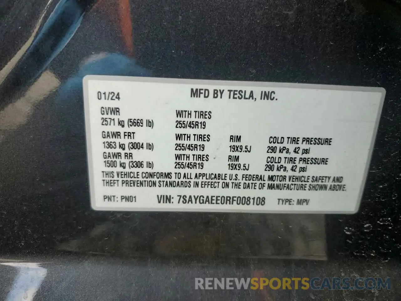 12 fotografías del automóvil dañado 7SAYGAEE0RF008108 TESLA MODEL Y 2024