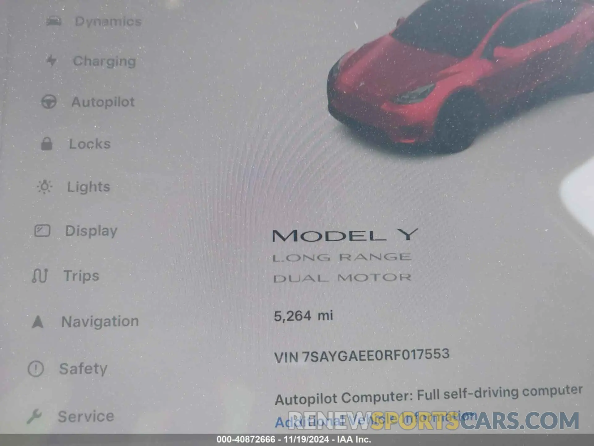 7 fotografías del automóvil dañado 7SAYGAEE0RF017553 TESLA MODEL Y 2024