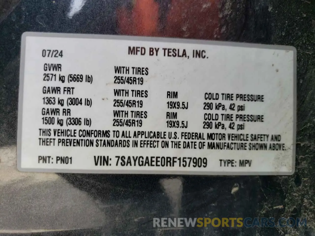 12 fotografías del automóvil dañado 7SAYGAEE0RF157909 TESLA MODEL Y 2024