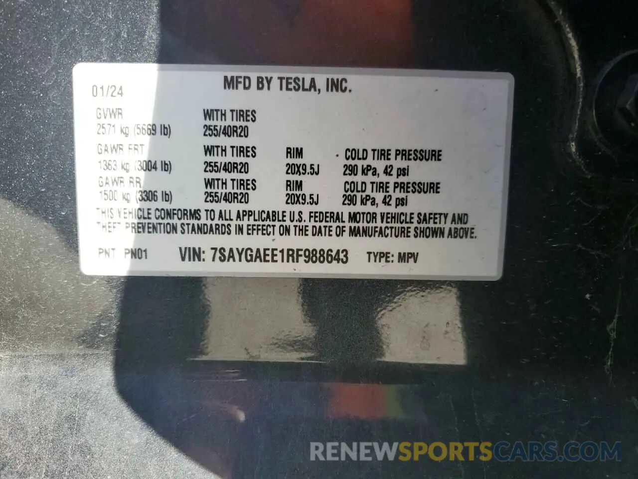 12 fotografías del automóvil dañado 7SAYGAEE1RF988643 TESLA MODEL Y 2024