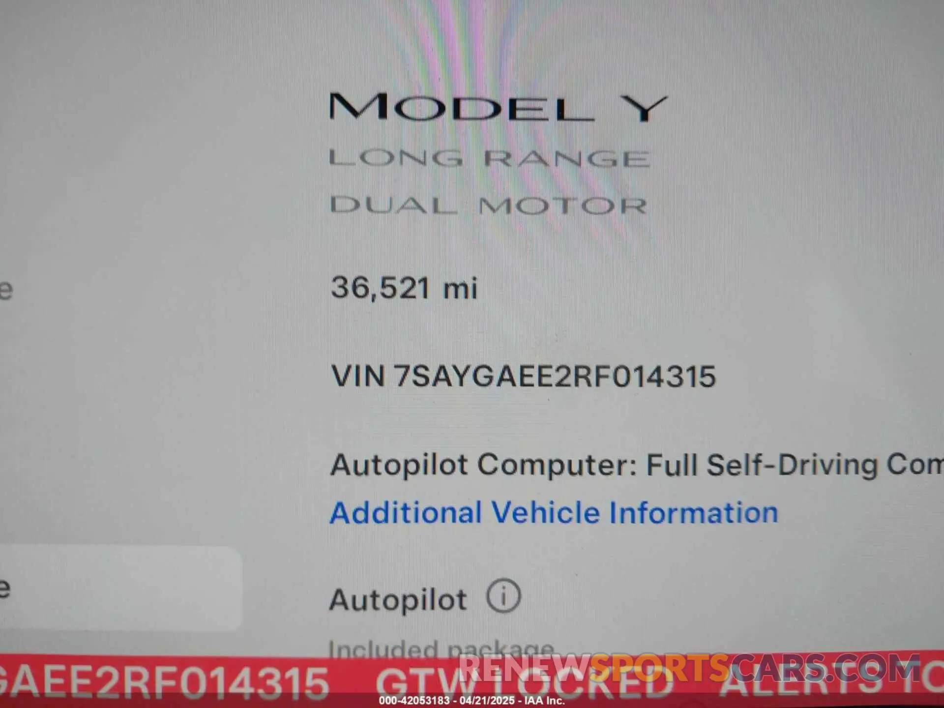 15 fotografías del automóvil dañado 7SAYGAEE2RF014315 TESLA MODEL Y 2024