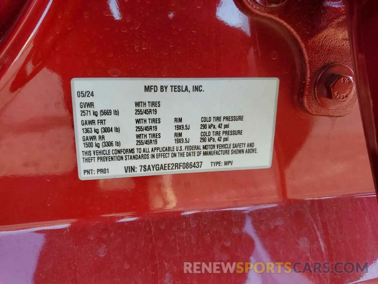 13 fotografías del automóvil dañado 7SAYGAEE2RF086437 TESLA MODEL Y 2024
