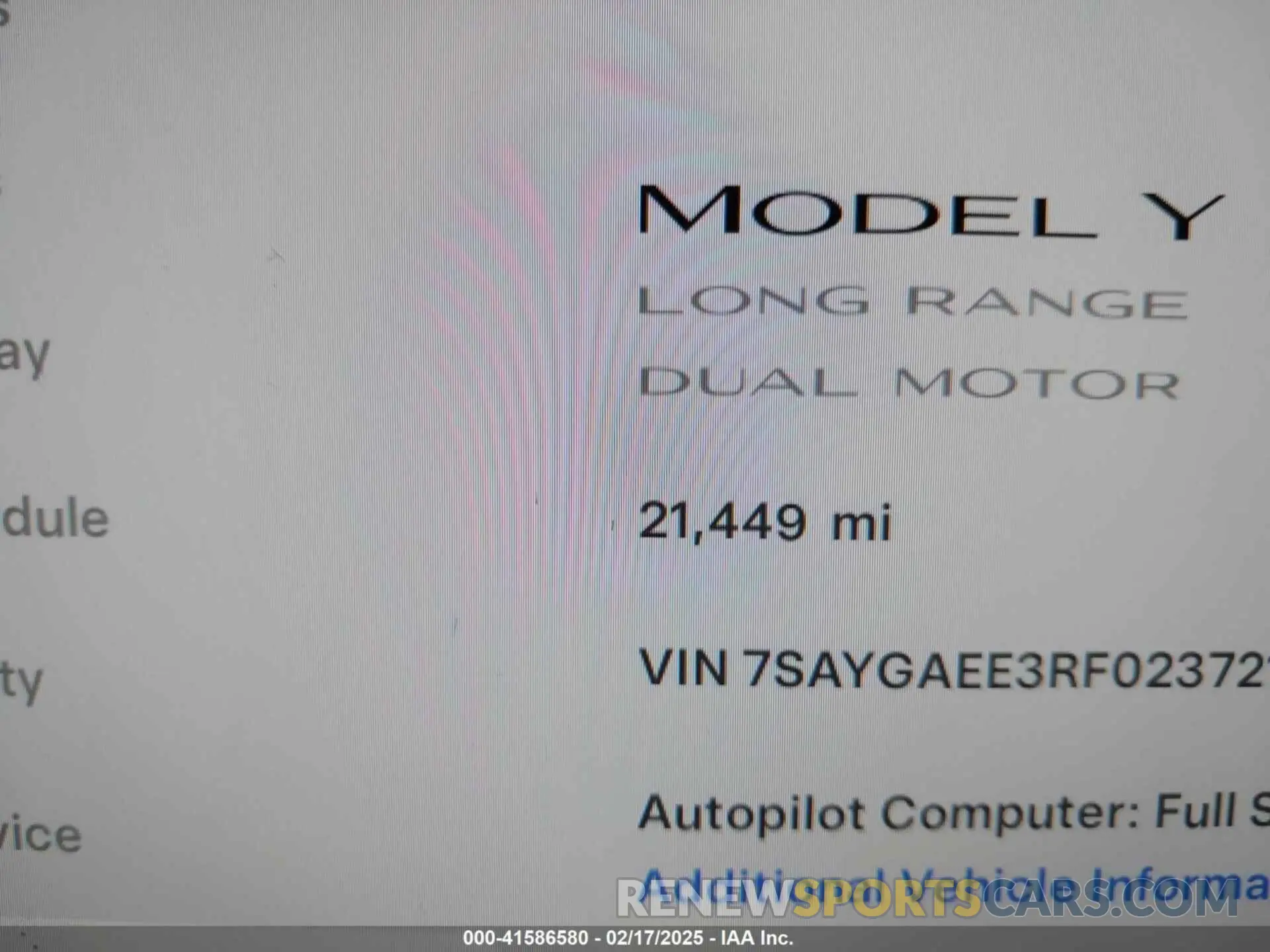 15 fotografías del automóvil dañado 7SAYGAEE3RF023721 TESLA MODEL Y 2024