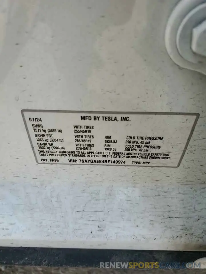 13 fotografías del automóvil dañado 7SAYGAEE4RF149974 TESLA MODEL Y 2024