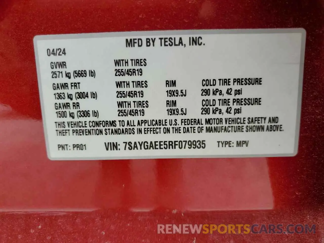 14 fotografías del automóvil dañado 7SAYGAEE5RF079935 TESLA MODEL Y 2024