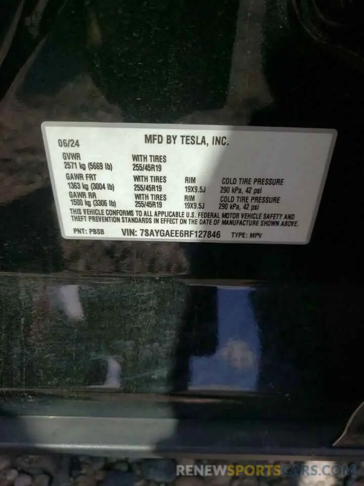 12 fotografías del automóvil dañado 7SAYGAEE6RF127846 TESLA MODEL Y 2024