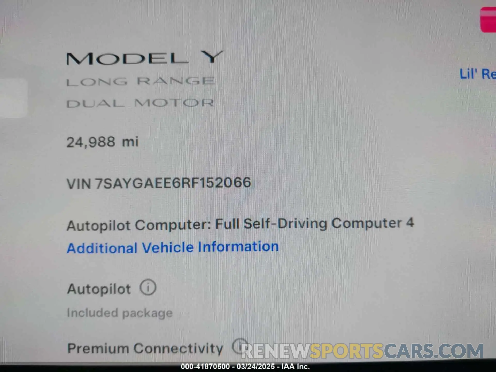 15 fotografías del automóvil dañado 7SAYGAEE6RF152066 TESLA MODEL Y 2024