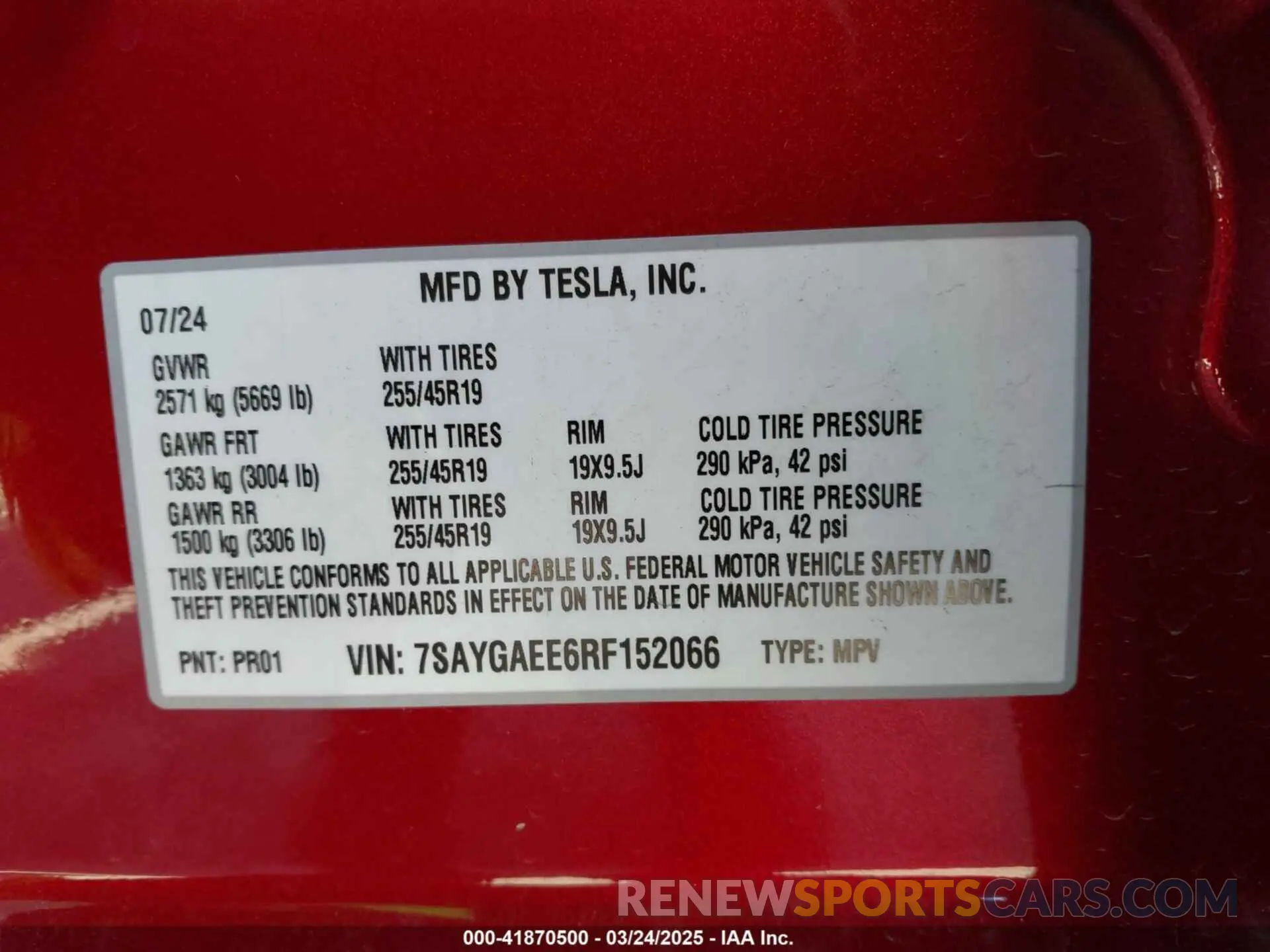 9 fotografías del automóvil dañado 7SAYGAEE6RF152066 TESLA MODEL Y 2024