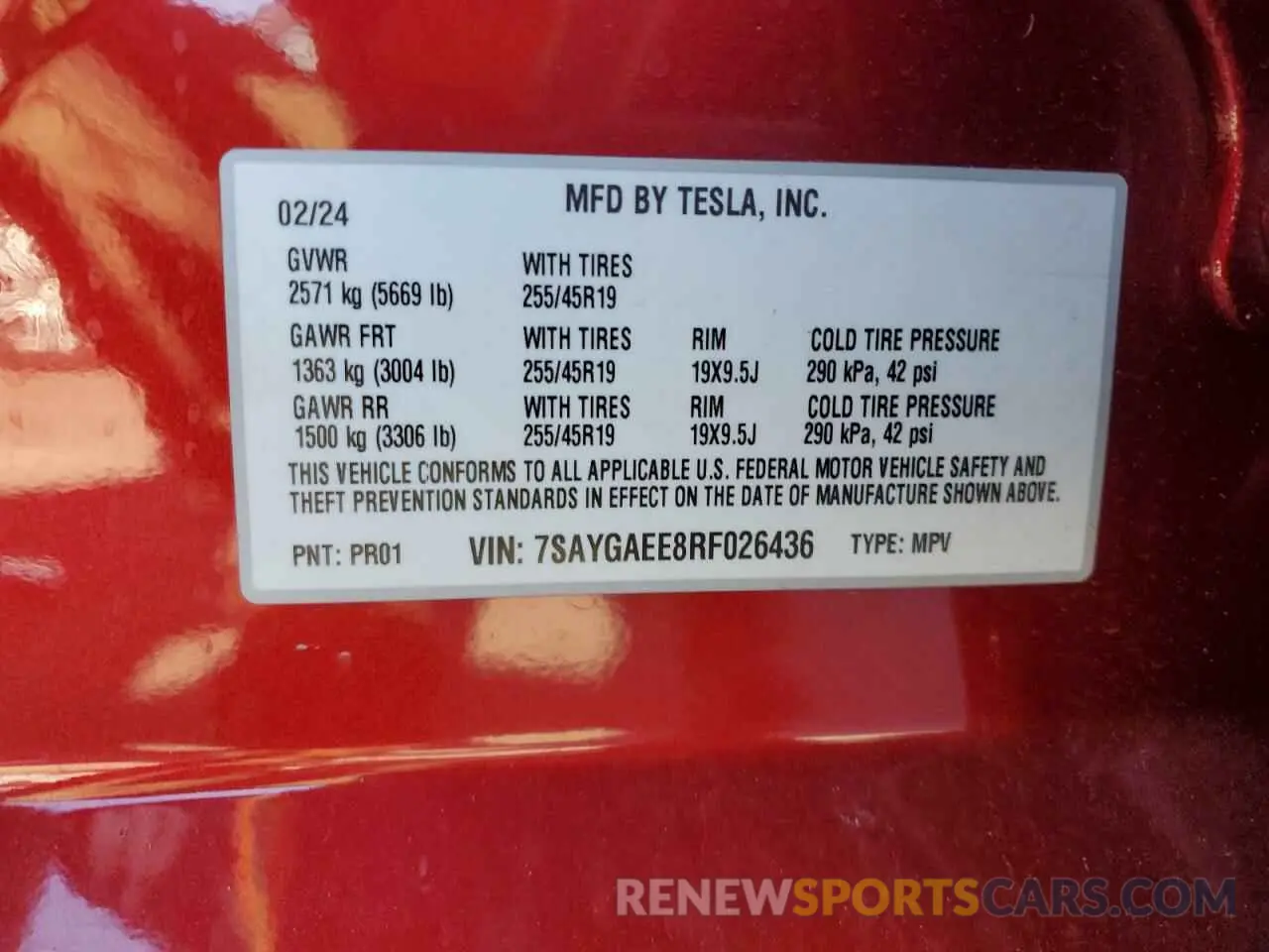 13 fotografías del automóvil dañado 7SAYGAEE8RF026436 TESLA MODEL Y 2024