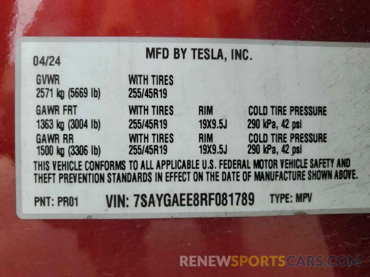 16 fotografías del automóvil dañado 7SAYGAEE8RF081789 TESLA MODEL Y 2024