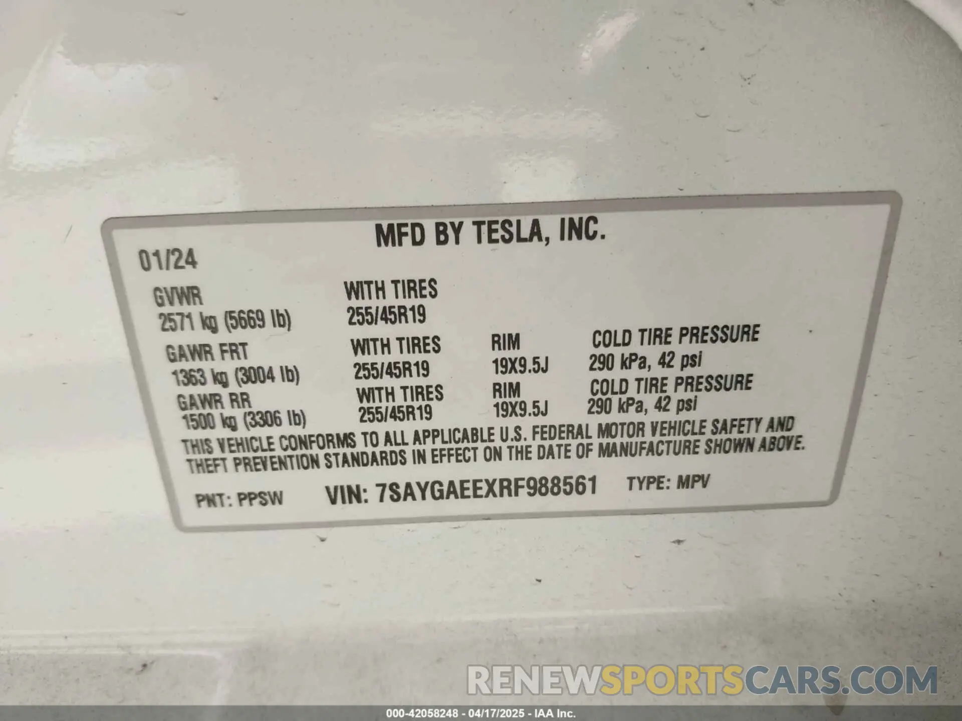 9 fotografías del automóvil dañado 7SAYGAEEXRF988561 TESLA MODEL Y 2024