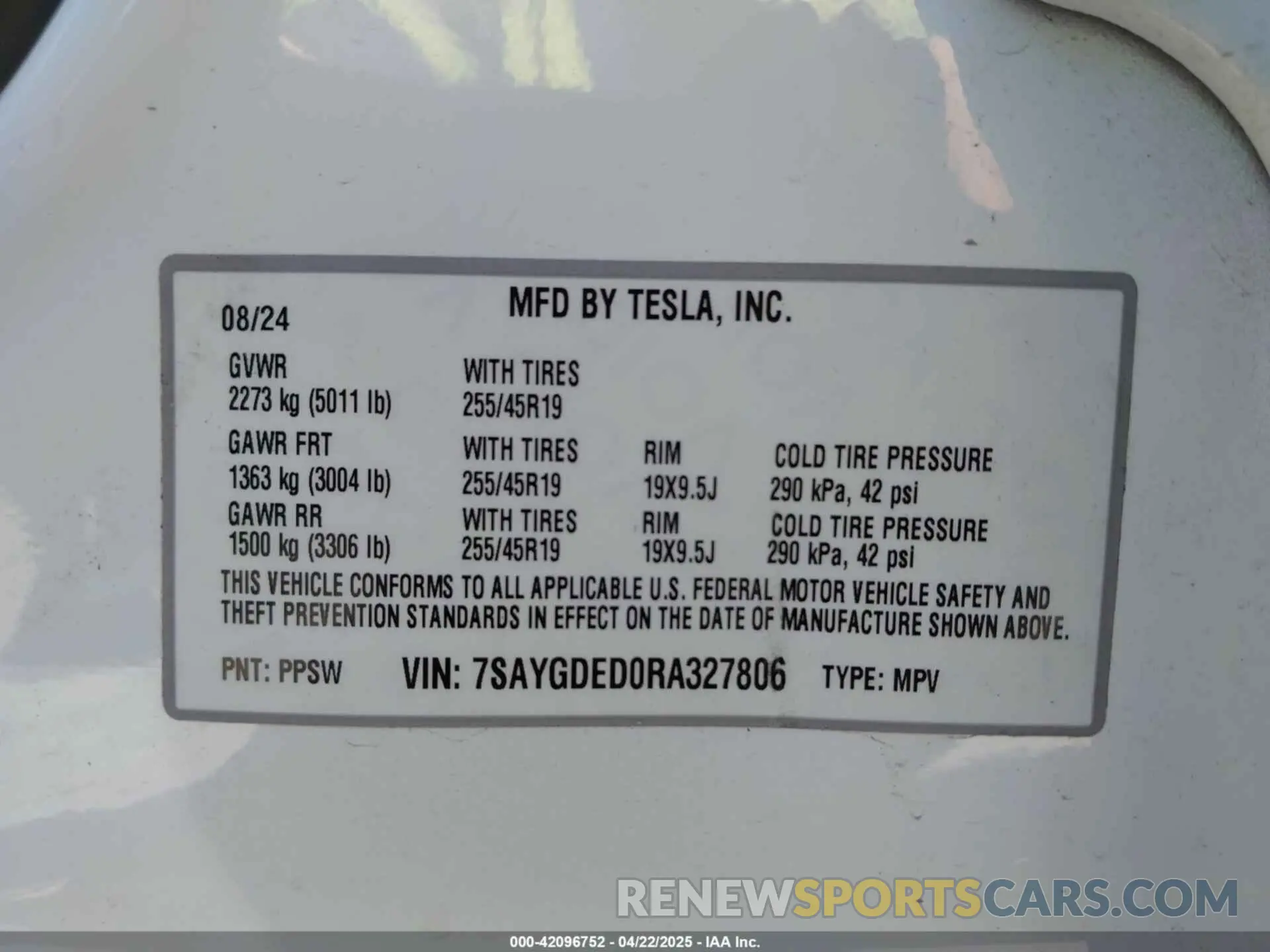 9 fotografías del automóvil dañado 7SAYGDED0RA327806 TESLA MODEL Y 2024