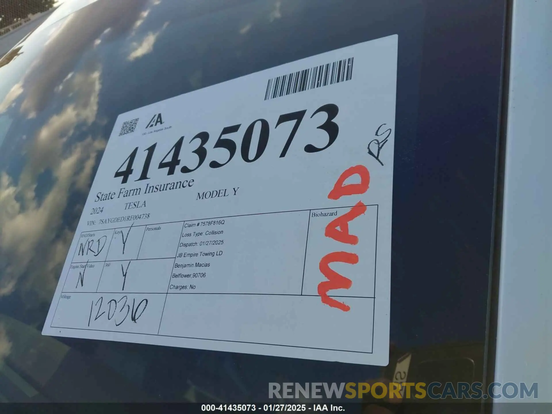 19 fotografías del automóvil dañado 7SAYGDED1RF004738 TESLA MODEL Y 2024