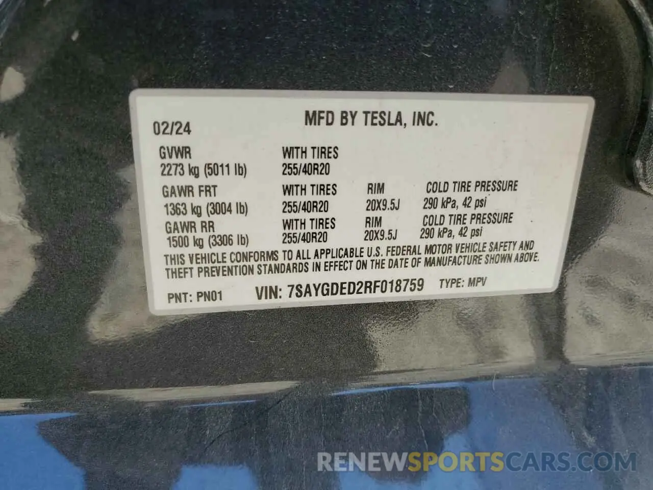 14 fotografías del automóvil dañado 7SAYGDED2RF018759 TESLA MODEL Y 2024