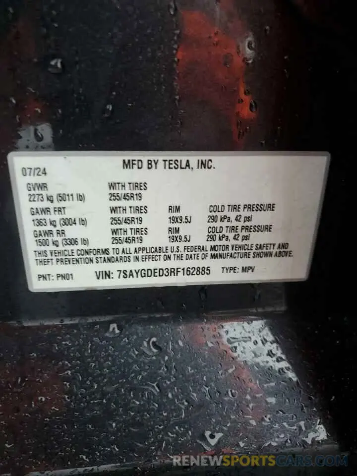13 fotografías del automóvil dañado 7SAYGDED3RF162885 TESLA MODEL Y 2024