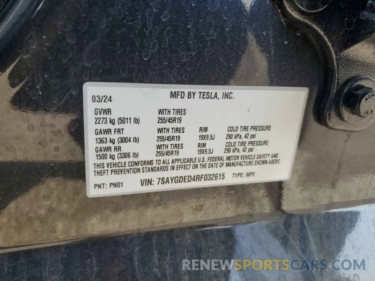 15 fotografías del automóvil dañado 7SAYGDED4RF032615 TESLA MODEL Y 2024