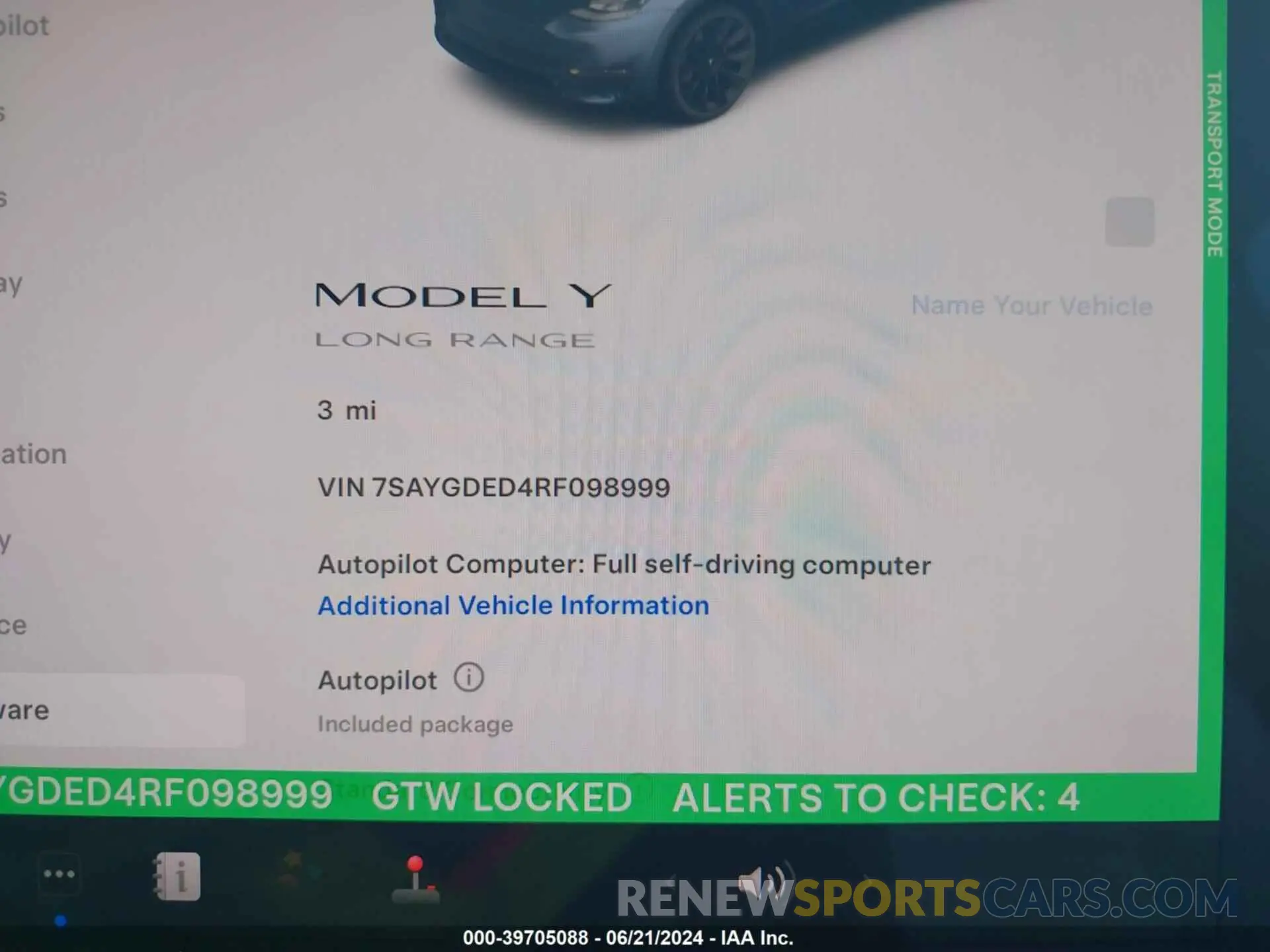 7 fotografías del automóvil dañado 7SAYGDED4RF098999 TESLA MODEL Y 2024