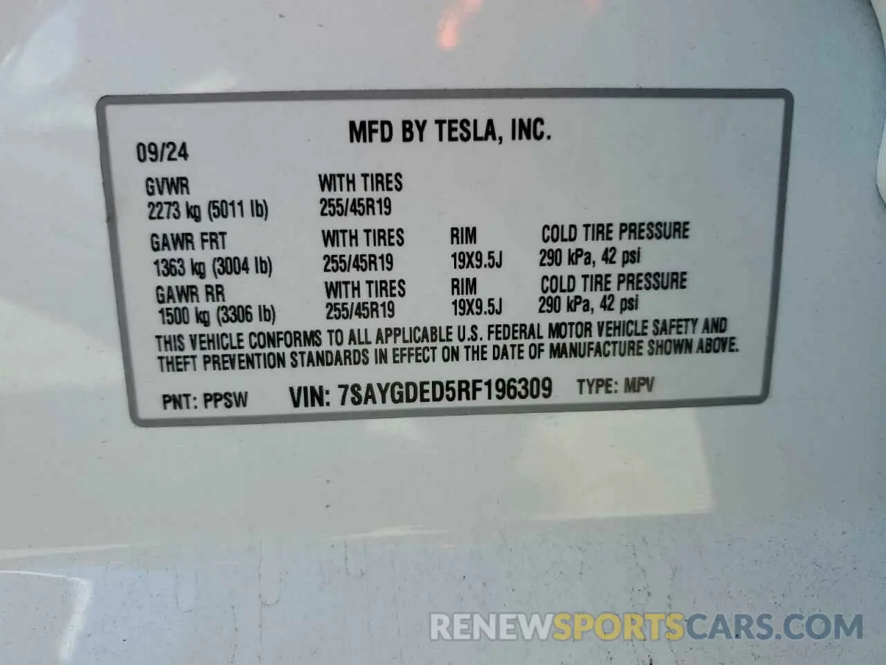 14 fotografías del automóvil dañado 7SAYGDED5RF196309 TESLA MODEL Y 2024