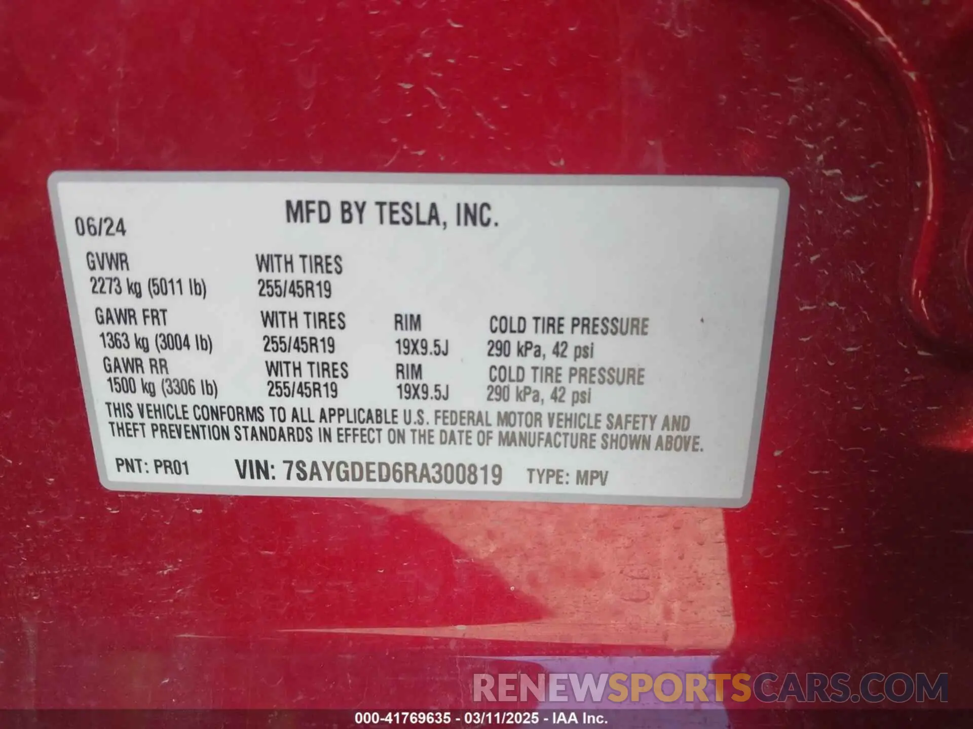 9 fotografías del automóvil dañado 7SAYGDED6RA300819 TESLA MODEL Y 2024