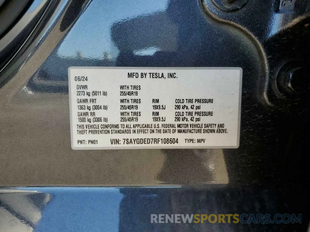 15 fotografías del automóvil dañado 7SAYGDED7RF108604 TESLA MODEL Y 2024