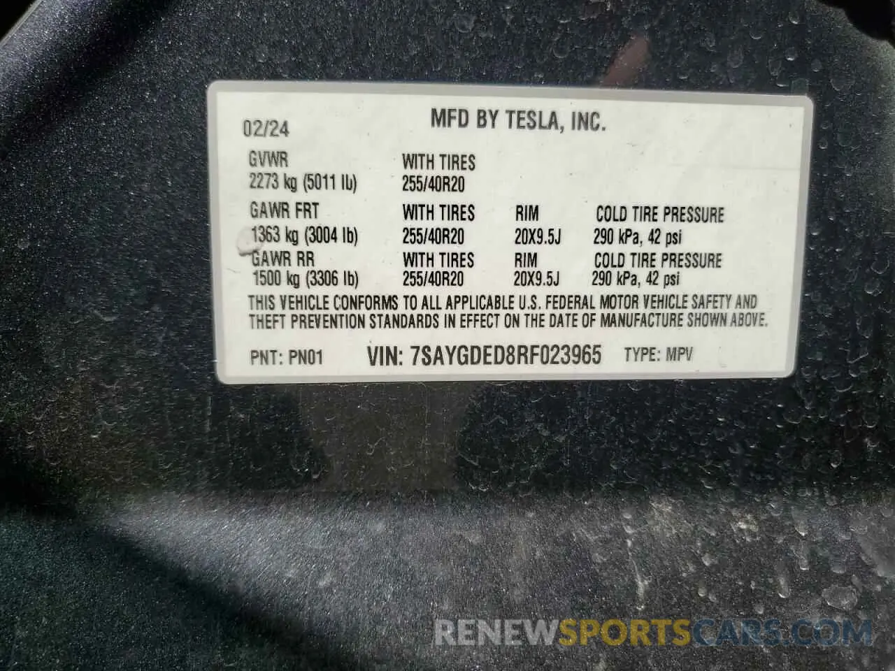 14 fotografías del automóvil dañado 7SAYGDED8RF023965 TESLA MODEL Y 2024