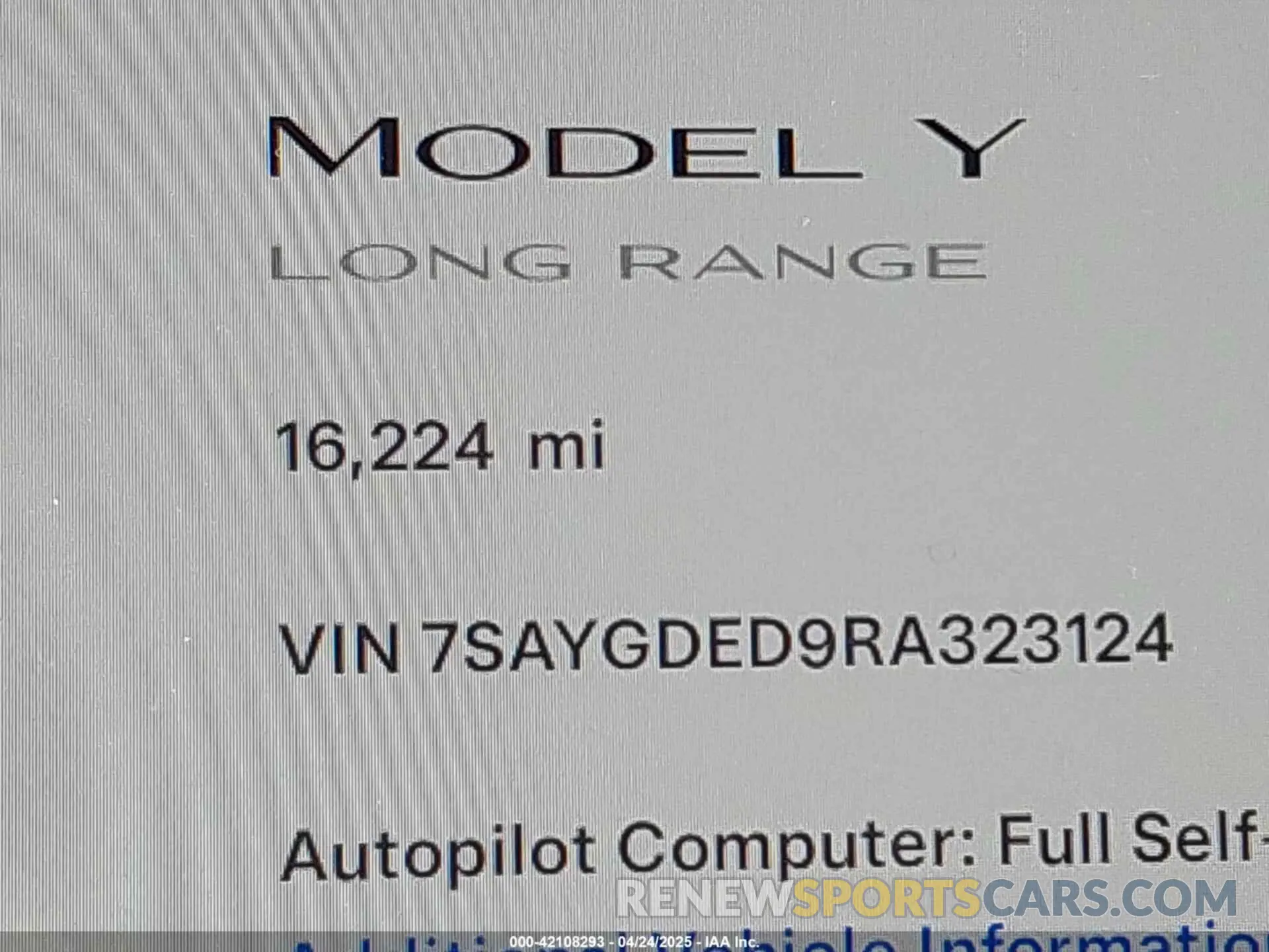 15 fotografías del automóvil dañado 7SAYGDED9RA323124 TESLA MODEL Y 2024