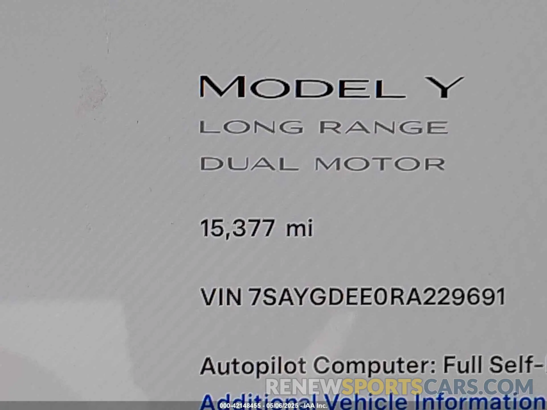 15 fotografías del automóvil dañado 7SAYGDEE0RA229691 TESLA MODEL Y 2024