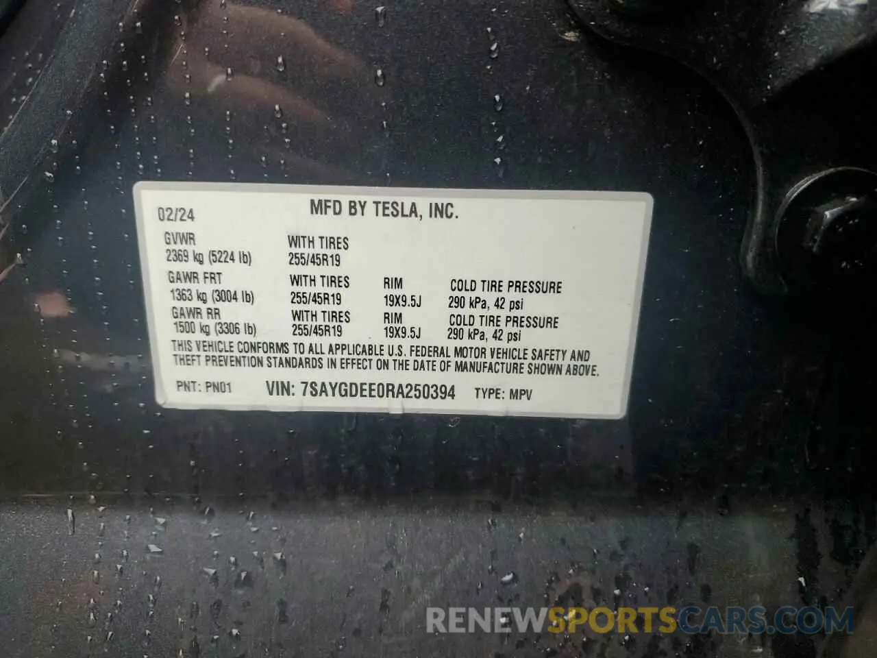 12 fotografías del automóvil dañado 7SAYGDEE0RA250394 TESLA MODEL Y 2024