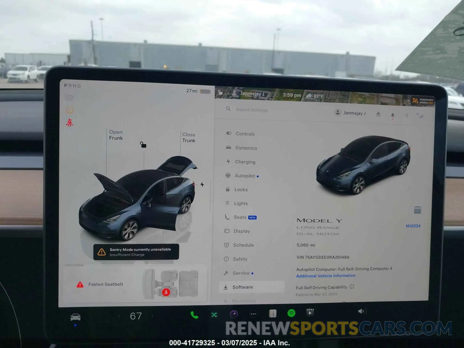 7 fotografías del automóvil dañado 7SAYGDEE0RA261489 TESLA MODEL Y 2024