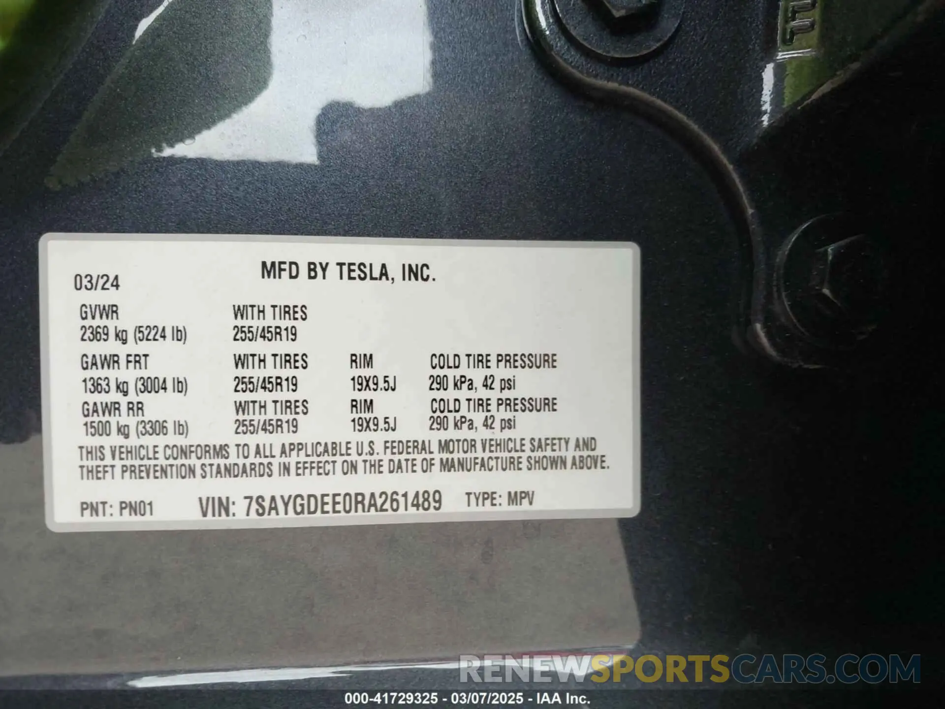 9 fotografías del automóvil dañado 7SAYGDEE0RA261489 TESLA MODEL Y 2024