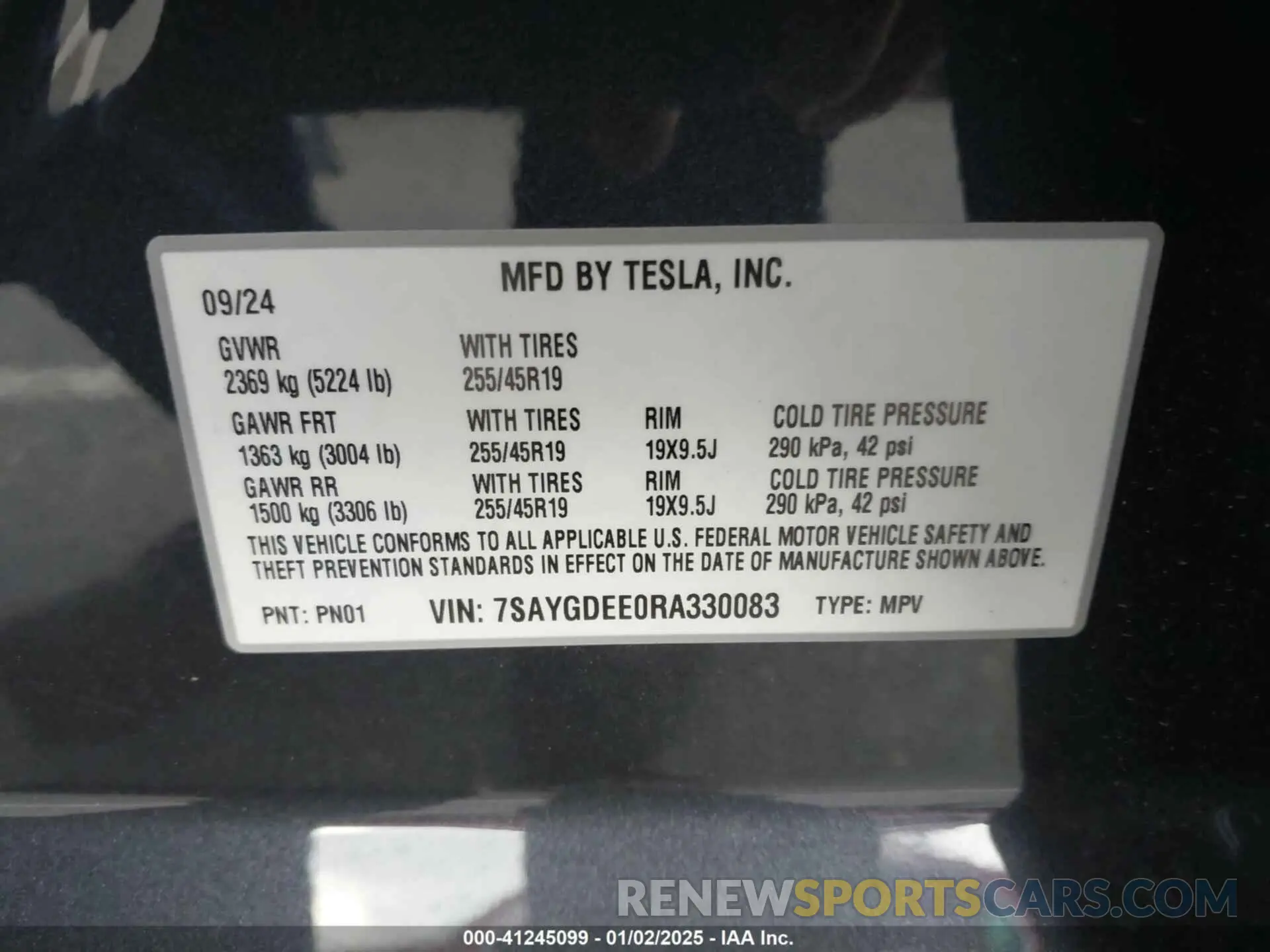 9 fotografías del automóvil dañado 7SAYGDEE0RA330083 TESLA MODEL Y 2024
