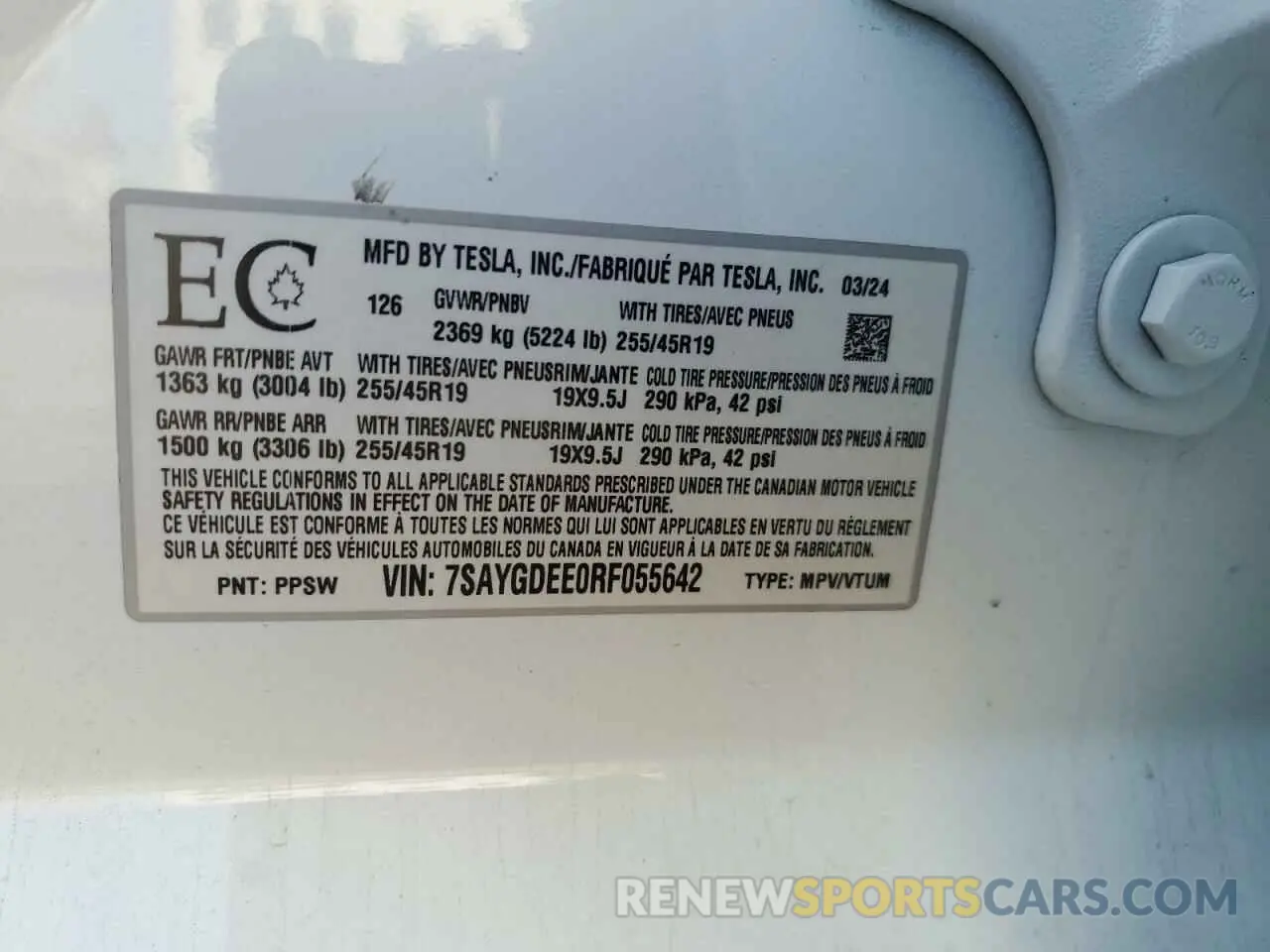 12 fotografías del automóvil dañado 7SAYGDEE0RF055642 TESLA MODEL Y 2024