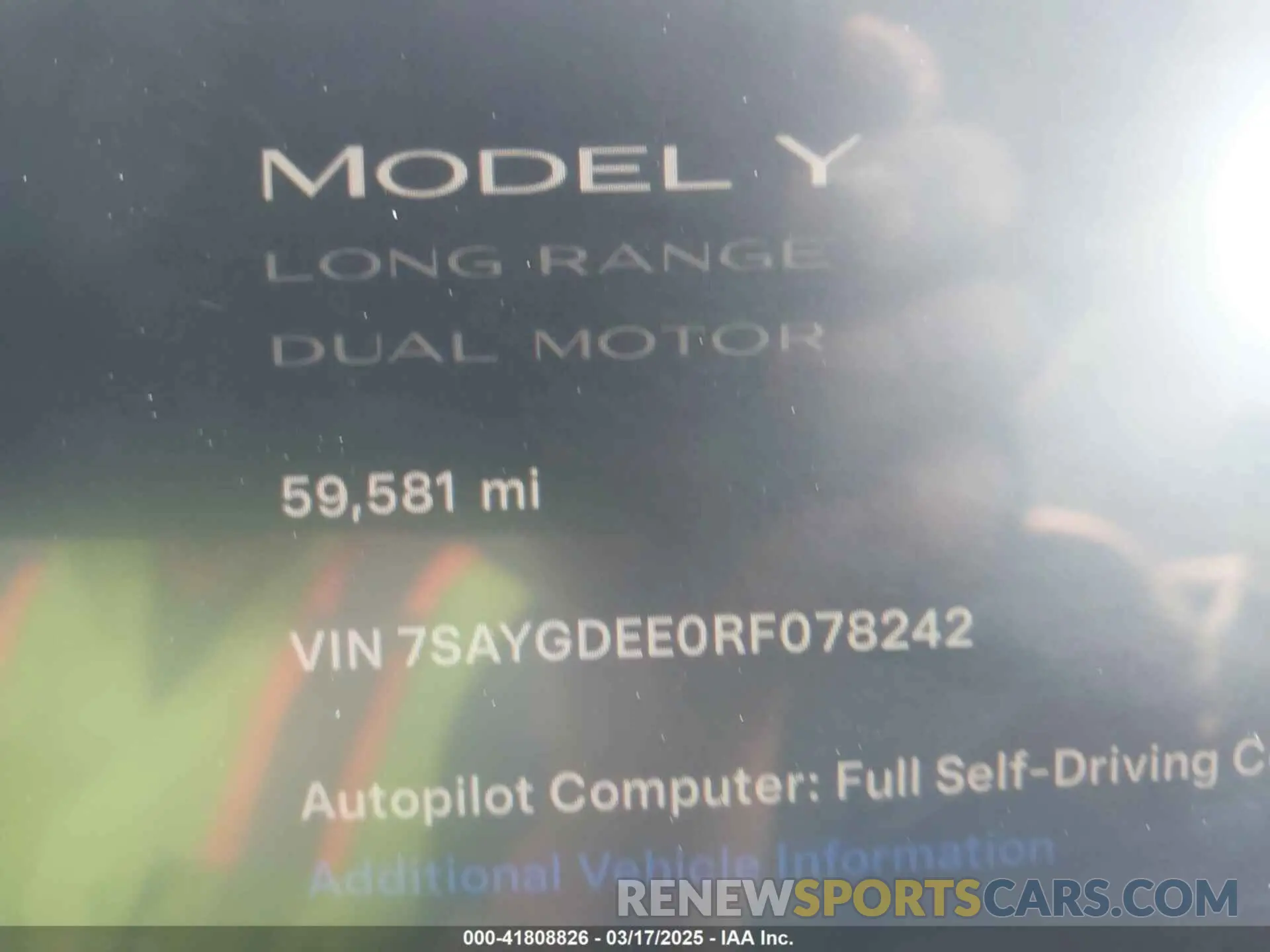 15 fotografías del automóvil dañado 7SAYGDEE0RF078242 TESLA MODEL Y 2024