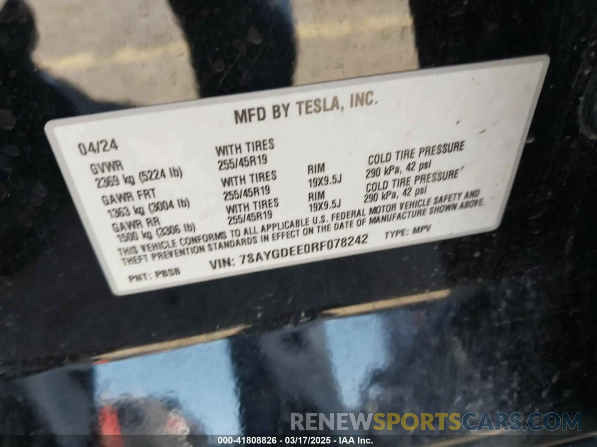 9 fotografías del automóvil dañado 7SAYGDEE0RF078242 TESLA MODEL Y 2024