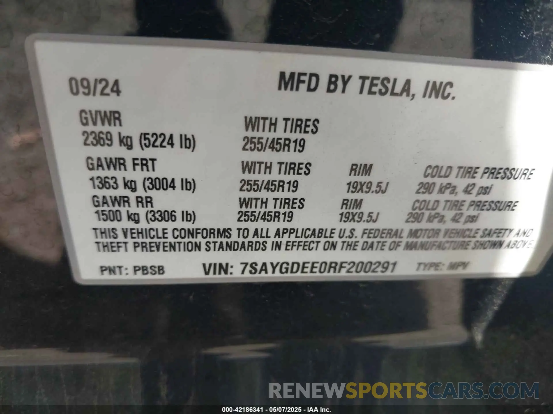 9 fotografías del automóvil dañado 7SAYGDEE0RF200291 TESLA MODEL Y 2024