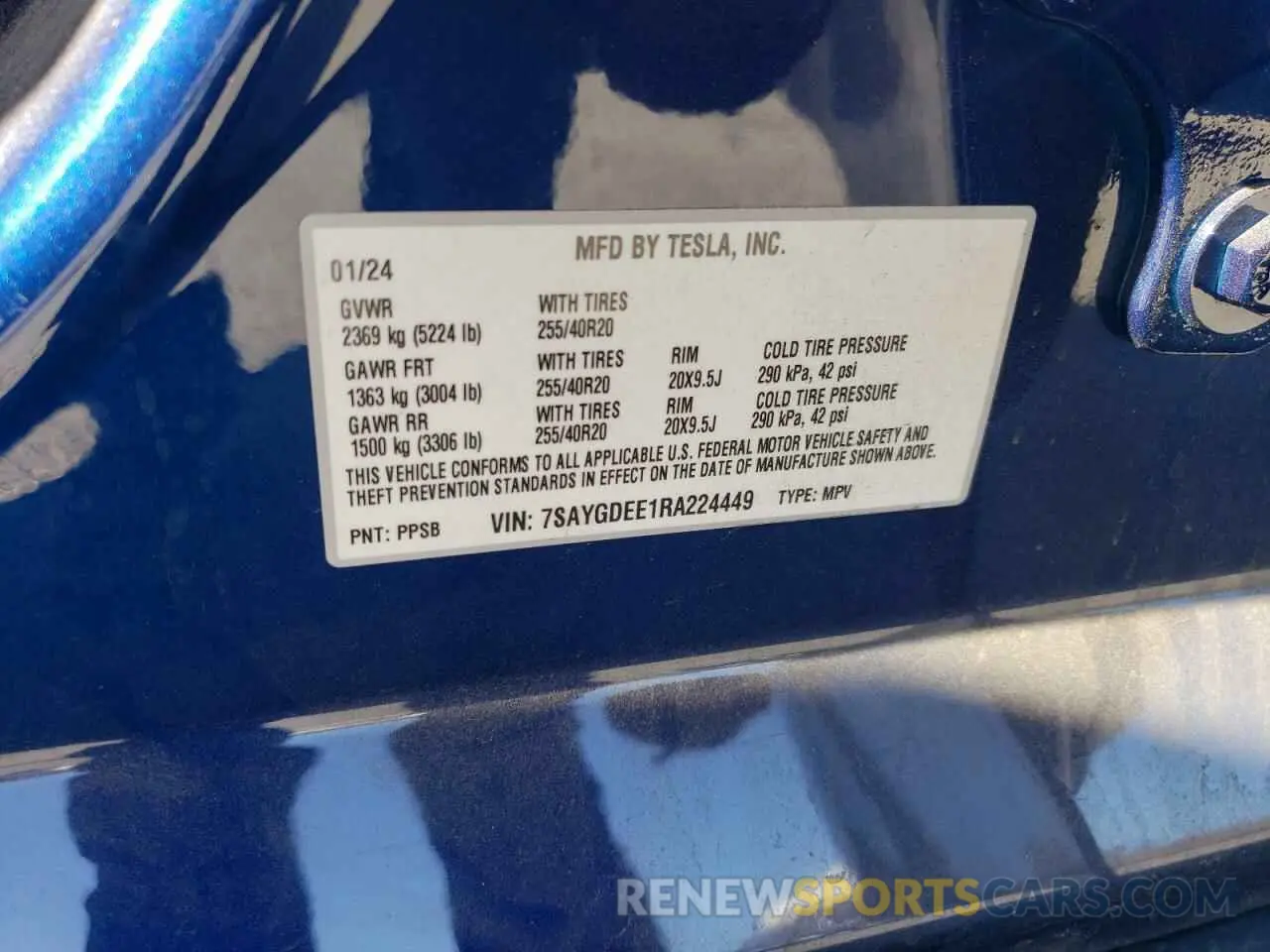 12 fotografías del automóvil dañado 7SAYGDEE1RA224449 TESLA MODEL Y 2024