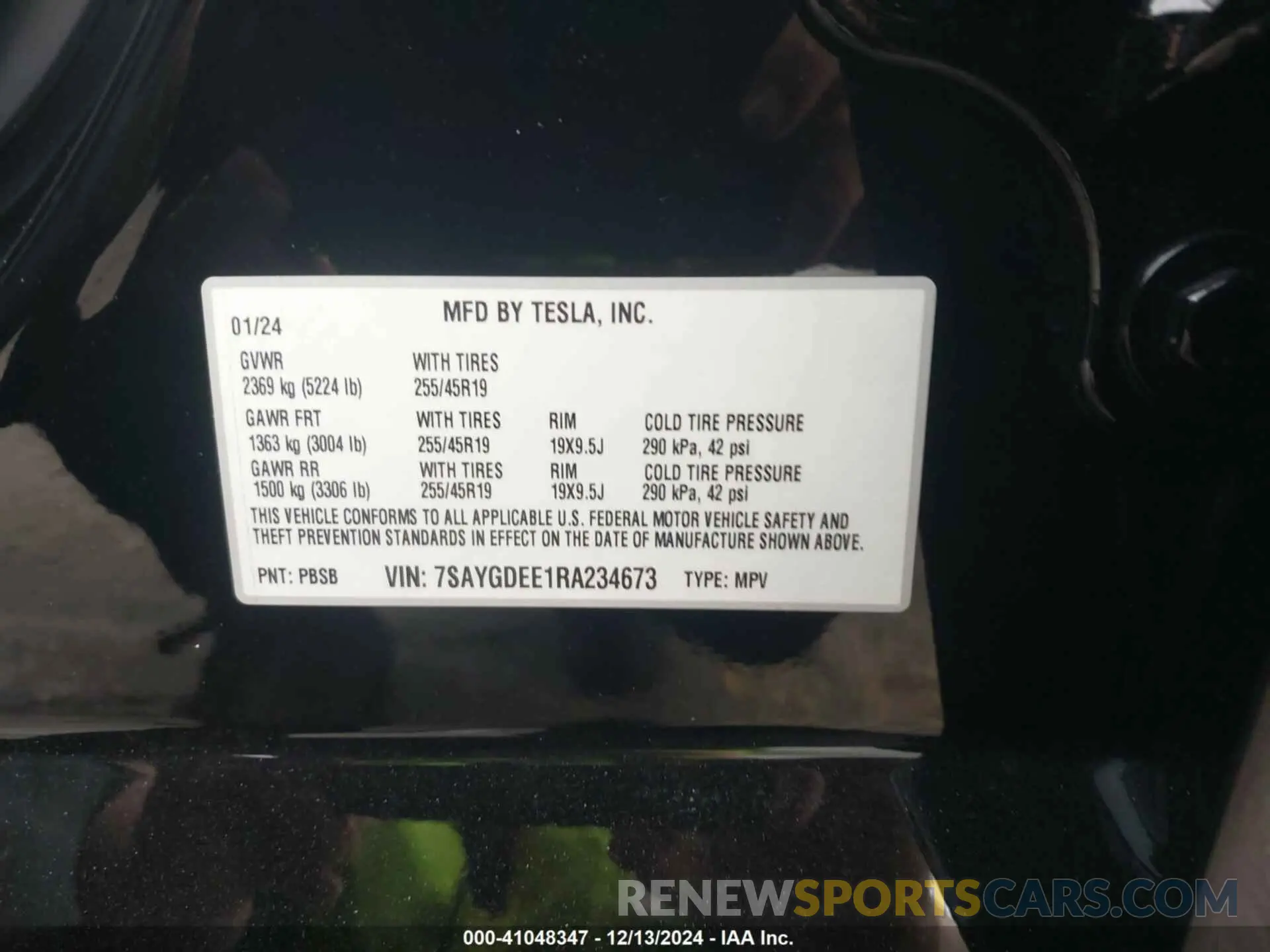 9 fotografías del automóvil dañado 7SAYGDEE1RA234673 TESLA MODEL Y 2024