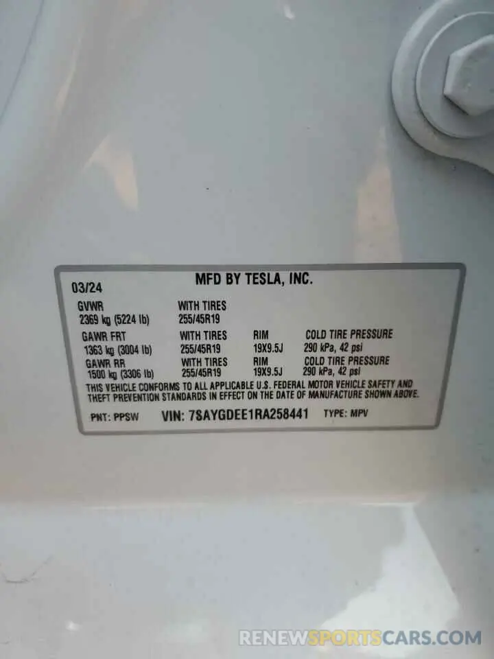 13 fotografías del automóvil dañado 7SAYGDEE1RA258441 TESLA MODEL Y 2024