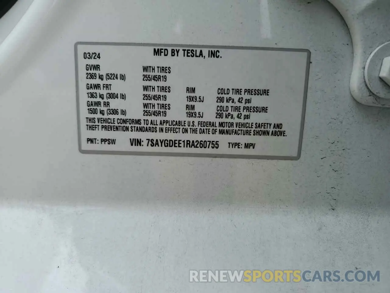 12 fotografías del automóvil dañado 7SAYGDEE1RA260755 TESLA MODEL Y 2024